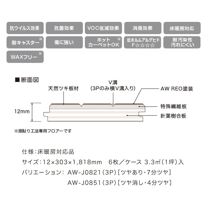 フローリング材 法人・個人事業主様専用 イクタ パワフルフロアーREO カバ 3P クリヤ−バ−チ 床暖 1坪_5