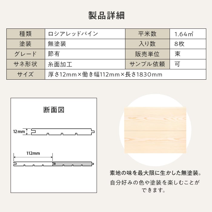 腰壁 ロシアレッドパイン 羽目板 無塗装 節有 糸面加工 （8枚入り）｜kabegamiyasan｜04