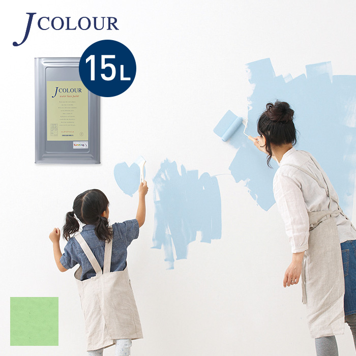 塗料 ペンキ 壁紙の上から塗れる人にやさしい水性ペイント J COLOUR（Jカラー） 15L シルバーグリーン BD-4c｜kabegamiyasan