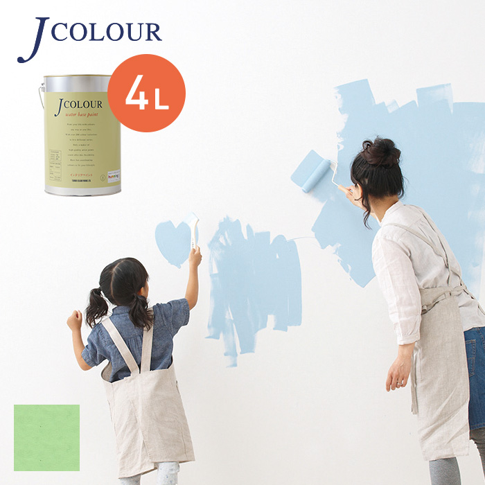塗料 ペンキ 壁紙の上から塗れる人にやさしい水性ペイント J COLOUR（Jカラー） 4L シルバーグリーン BD-4c｜kabegamiyasan