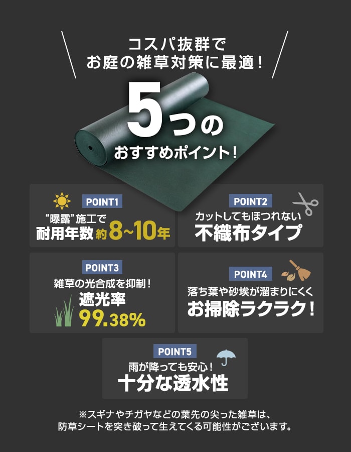 防草シート　超強力!「日本製大面積専用草なしシートフルセット」 2m×50m+Uピン(中)400本+PPテープ2巻 RESTA 防草シート 10年耐用 2m×50m巻 不織布防草シート180SB 高耐久 緑