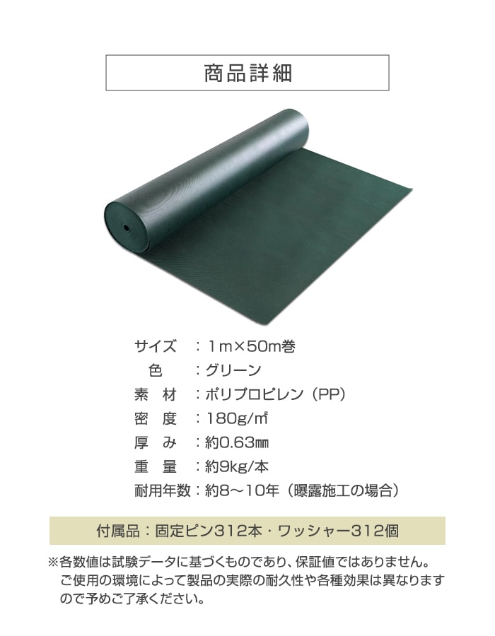 RESTA 防草シート ピン付き 10年耐用 1m×50m巻 不織布防草シート180SB