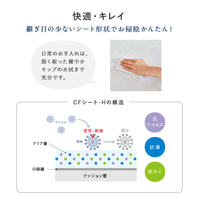 (法人・個人事業主様は送料無料) クッションフロア タイル柄 住宅用 182cm巾 1.8mm厚 東リ クリアモザイク｜kabegamiyasan｜08