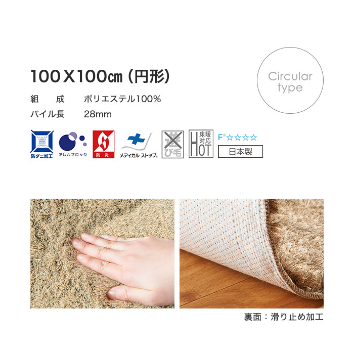 ラグカーペット 抗アレルゲン スミノエ BIG Mネオグラス 100X100cm