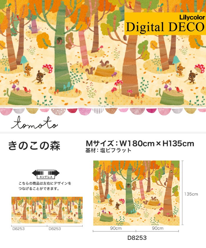 壁紙 内装 のり無し壁紙 リリカラ リリカラ デジタル デコ Tomoto きのこの森 Tomoto 塩ビフラット Mサイズ D53tm Knld02 Resta