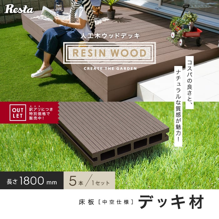 ウッドデッキ 訳ありアウトレット RESIN WOOD デッキ材(床板) 中空仕様