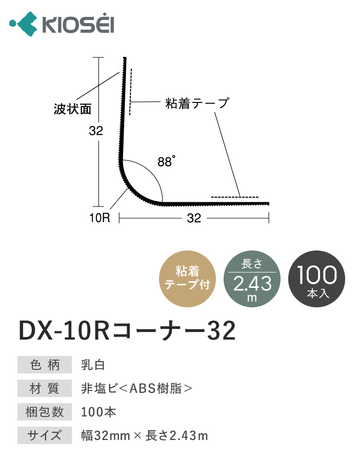 クロス下地コーナー材 コーナーテープ DX−10Rコーナー32 2.43m 100本