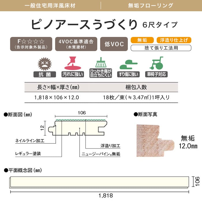 フローリング材 無垢フローリング ウッドワン ピノアースうづくり レギュラー塗装 6尺 幅106mm 1坪｜kabegamiyasan｜05