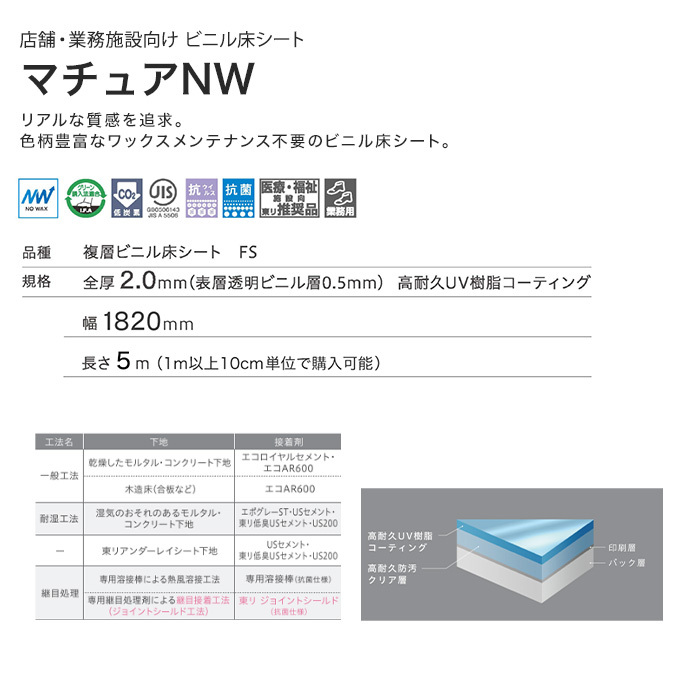 (法人・個人事業主様は送料無料) 長尺シート 東リ マチュアNW アストラットメタルブロック｜kabegamiyasan｜04