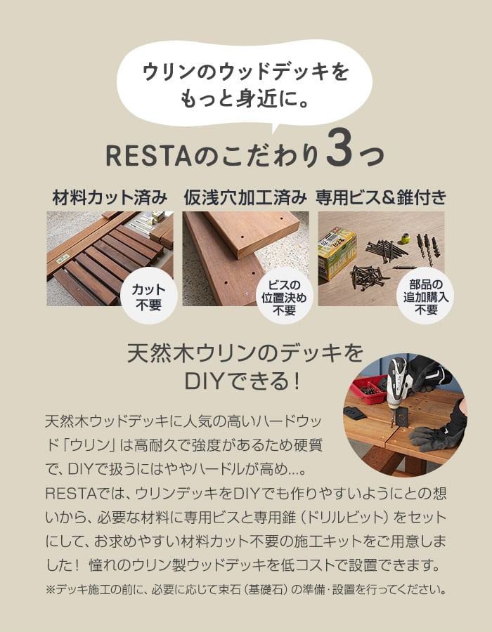 ウッドデッキ材 ウリン ウッドデッキ 施工キット DIY セット 989×1800