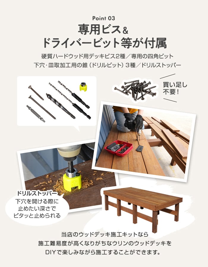 ウッドデッキ材 ウリン ウッドデッキ 施工キット DIY セット 2717×3600