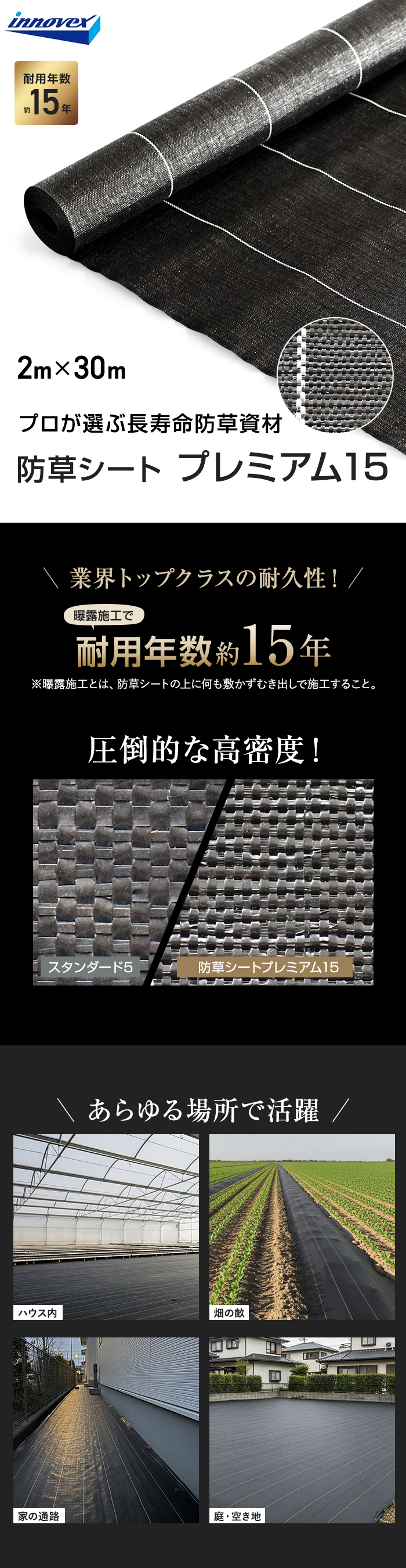 イノベックス 防草シート プレミアム15 2m×30m 15年 : DIYSHOP RESTA