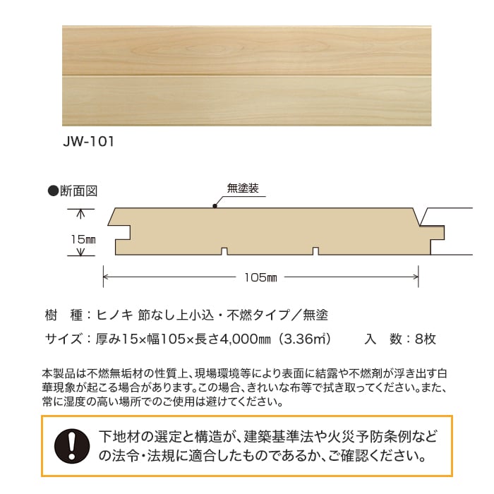 ウッドパネル 板壁材 ボード パスポートウォール 不燃タイプ ヒノキ 節なし