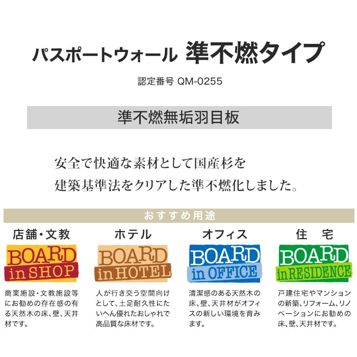 ウッドパネル 板壁材 ボード パスポートウォール 準不燃タイプ スギ 節なし｜kabegamiyasan｜04