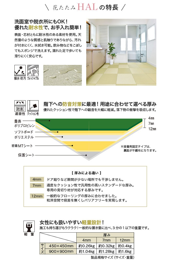 置き畳 接着剤施工 花たたみHAL ベーシックカラー(防炎) 900×900