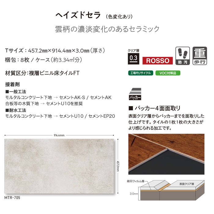 (法人・個人事業主様は送料無料) フロアタイル タジマ MATIL ROSSO 457.2×914.4×3.0mm Tサイズ 8枚入 ヘイズドセラ｜kabegamiyasan｜05