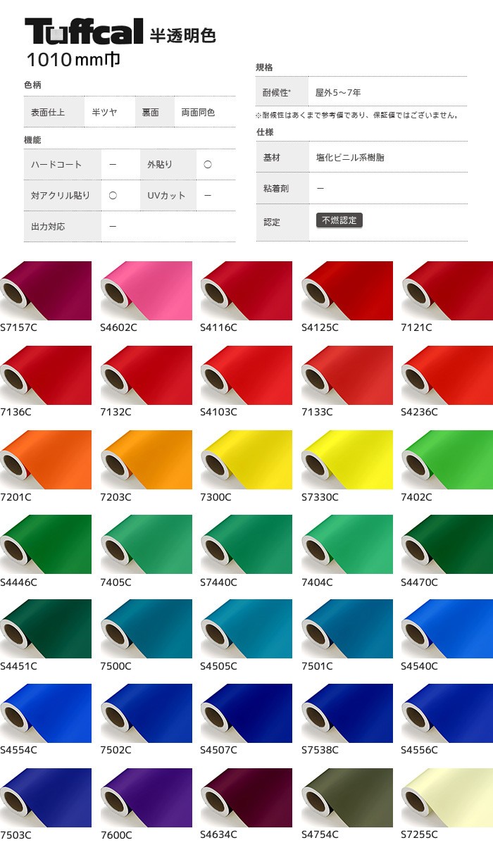 中川ケミカル カッティングシート タフカル 半透明色 1010mm巾