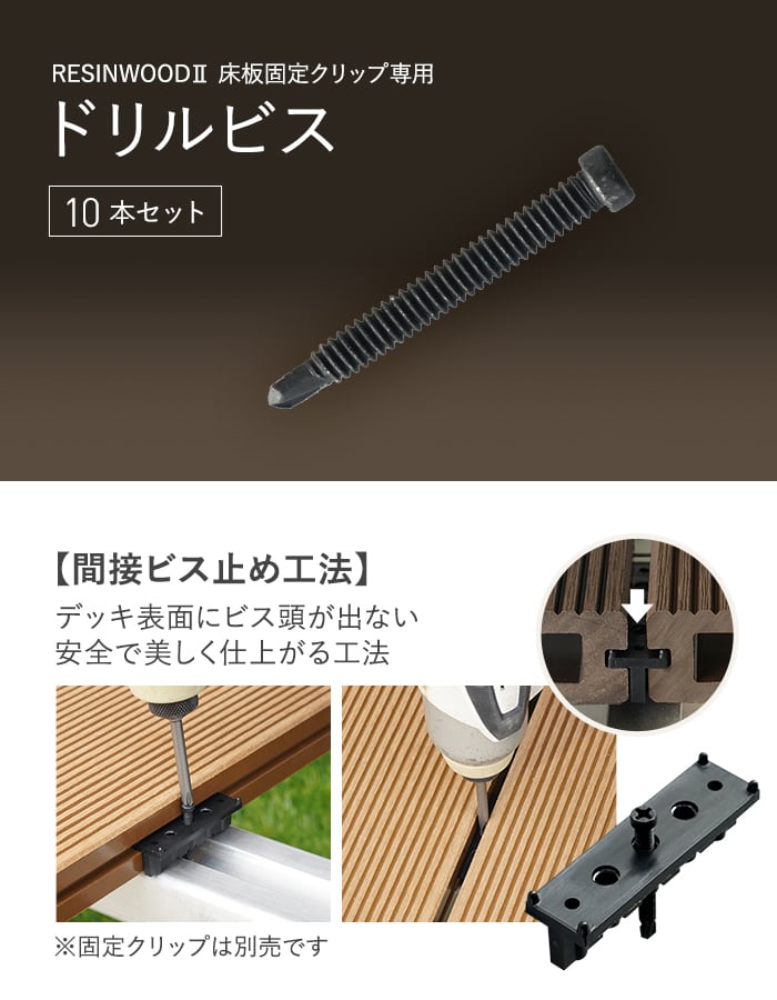 RESTA ウッドデッキ 人工木 RESINWOOD2 床板固定クリップ専用