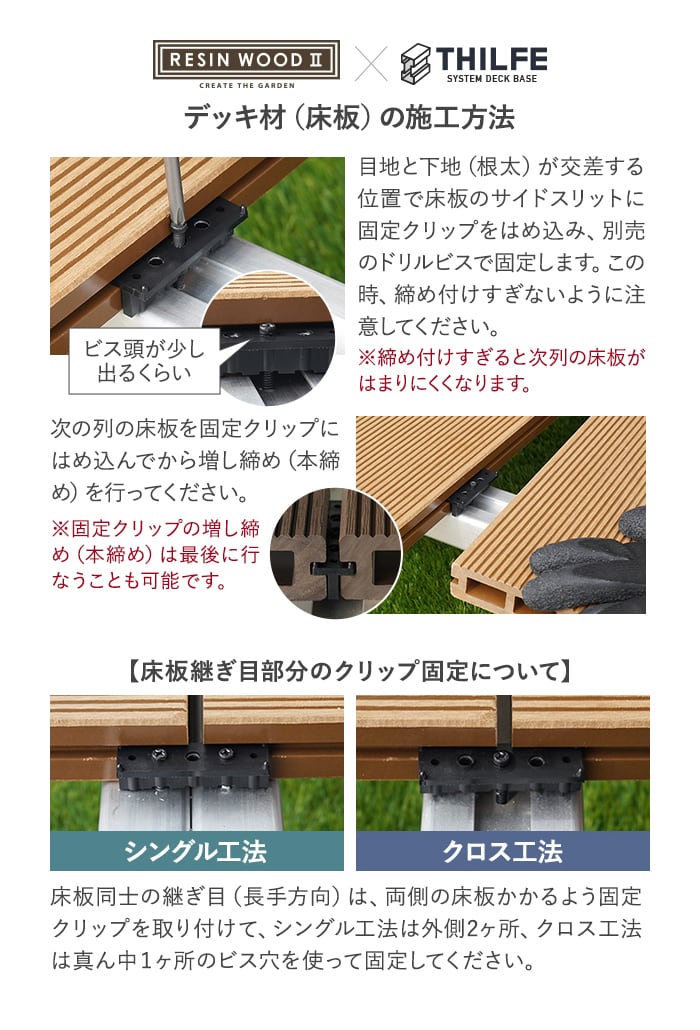 RESTA ウッドデッキ 人工木 RESINWOOD2 床板固定クリップ専用
