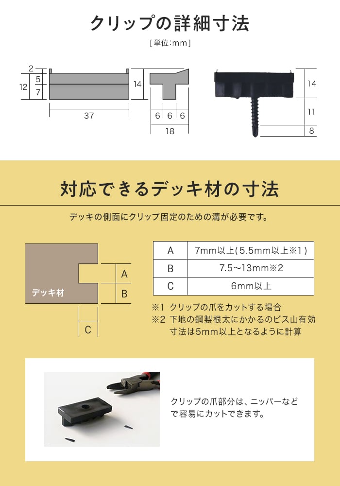 ウッドデッキ 部材 アルミ根太用 RESIN WOOD専用 固定クリップセット｜kabegamiyasan｜05