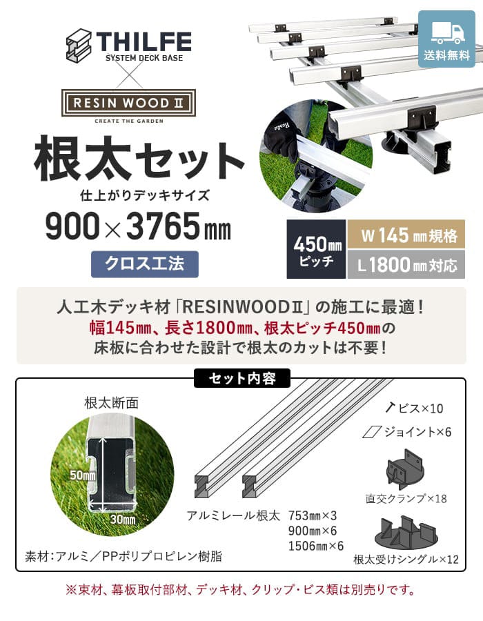 RESTA ウッドデッキ 部材 クロス工法 RESINWOODII 450ピッチ W145規格