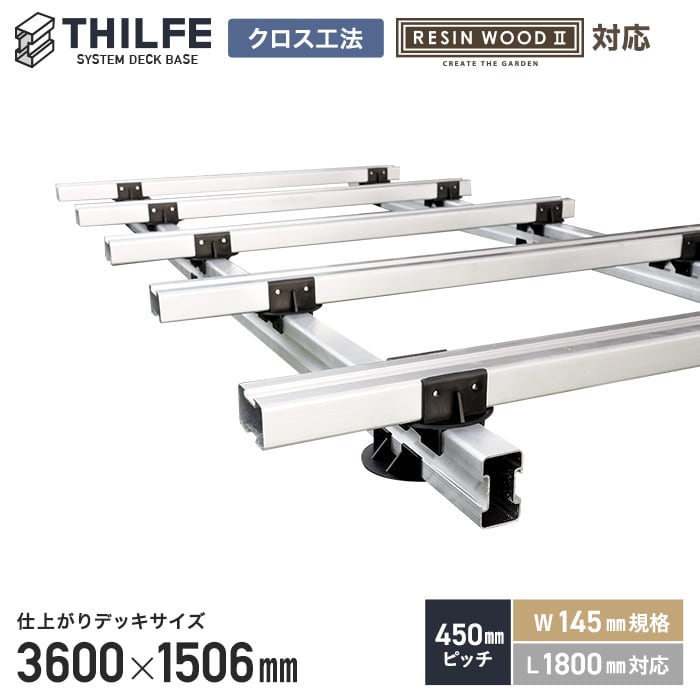 ウッドデッキ 部材 クロス工法 RESINWOODII 450ピッチ W145規格 L1800対応 THILFE 根太セット 3600×1506mm
