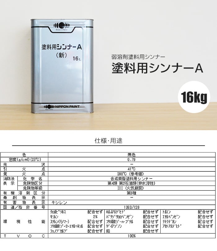 塗料 シンナー 塗料用シンナーＡ 日本ペイント 16L : npp-tgy0005