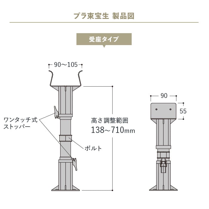 ウッドデッキ 木造住宅用 床束 フクビ プラ束宝生 受座タイプ 430P(調整範囲:280〜435mm) :ydfv0017:DIYSHOP ...