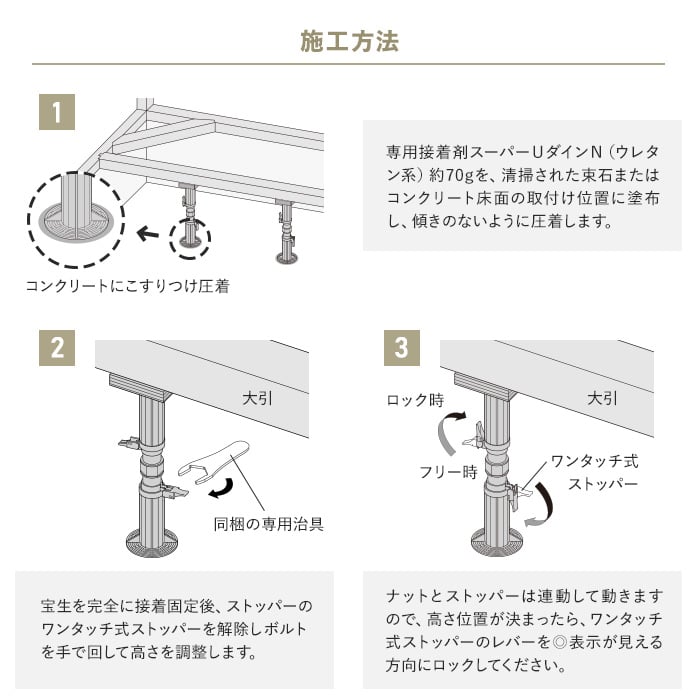 ウッドデッキ 木造住宅用 床束 フクビ プラ束宝生 受座タイプ 560P（調整範囲：405〜570mm）