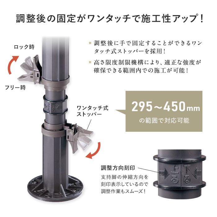 ウッドデッキ 木造住宅用 床束 フクビ プラ束宝生 台板タイプ 445G（調整範囲：295〜450mm）