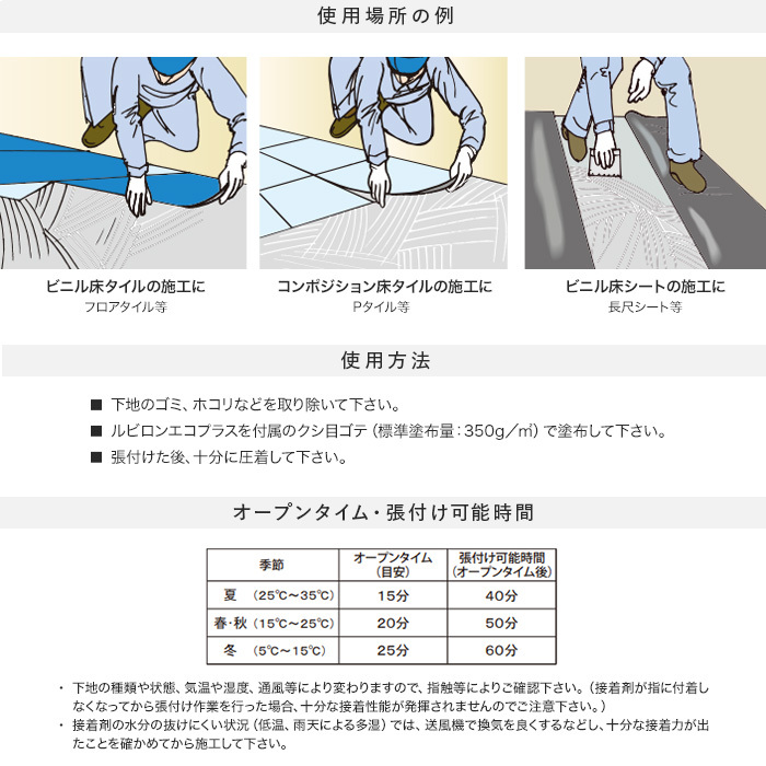 ビニル床材・カーペット用 アクリル樹脂系エマルション形接着剤 ルビロンエコプラス 5kg×4缶セット （約60平米施工可）