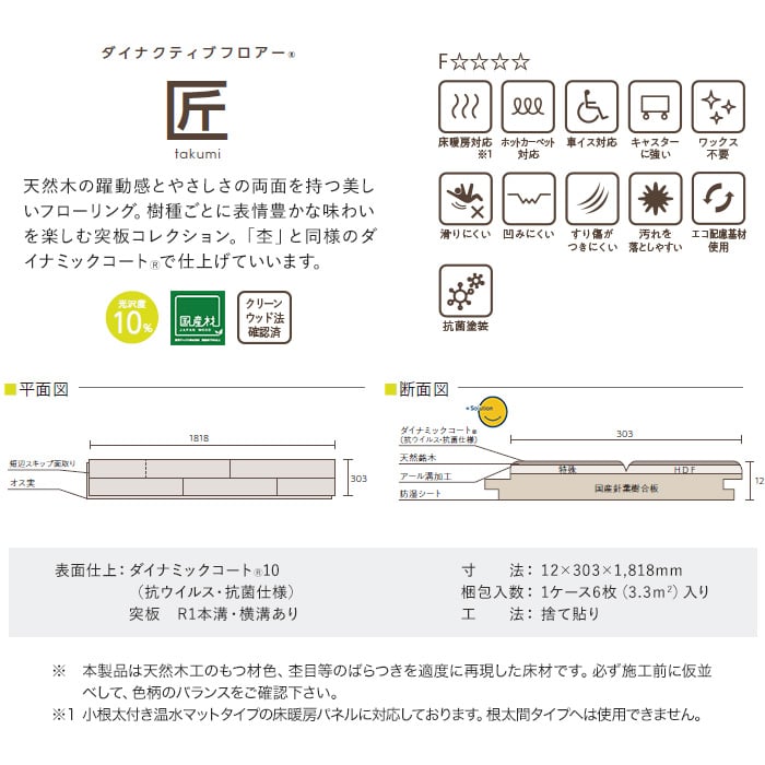 フローリング材 東洋テックス ダイナクティブフロアー 匠 E11S・E12S 床暖房対応 1坪_4
