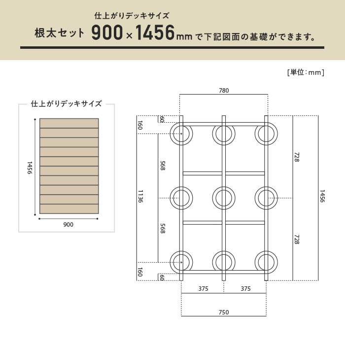 ウッドデッキ 部材 シングル工法 THILFE 根太セット 900×1456mm : wdb