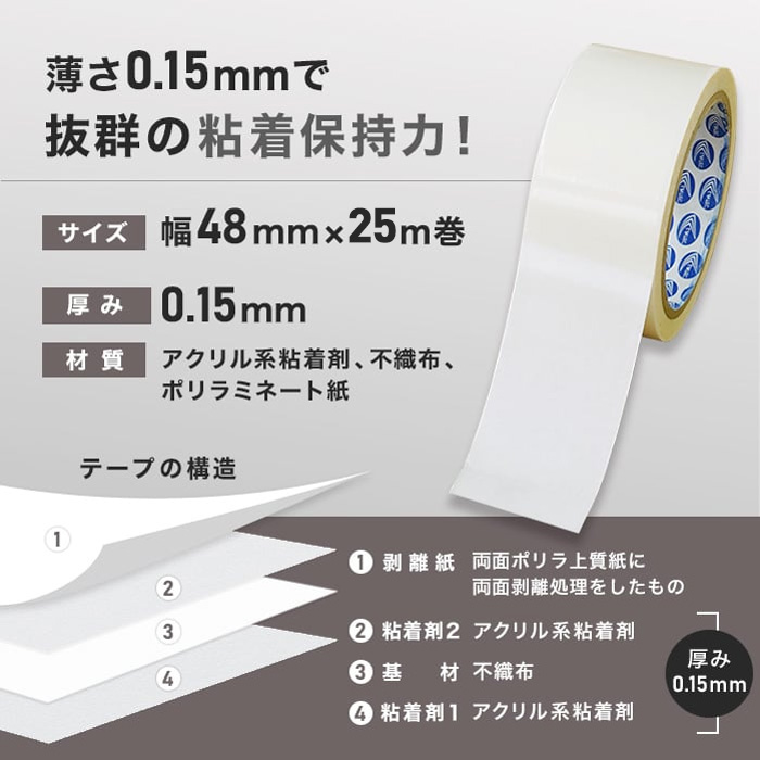 1.5mm うわばりフローリング euca 専用両面テープ （幅48mm×25m巻）｜kabegamiyasan｜04