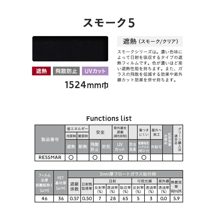 窓ガラスフィルム 3M ガラスフィルム スコッチティント 遮熱(スモーク/クリア) スモーク5 1524mm巾*RE5SMAR-1524  :gf3m0158:DIYSHOP RESTA Yahoo!店 - 通販 - Yahoo!ショッピング