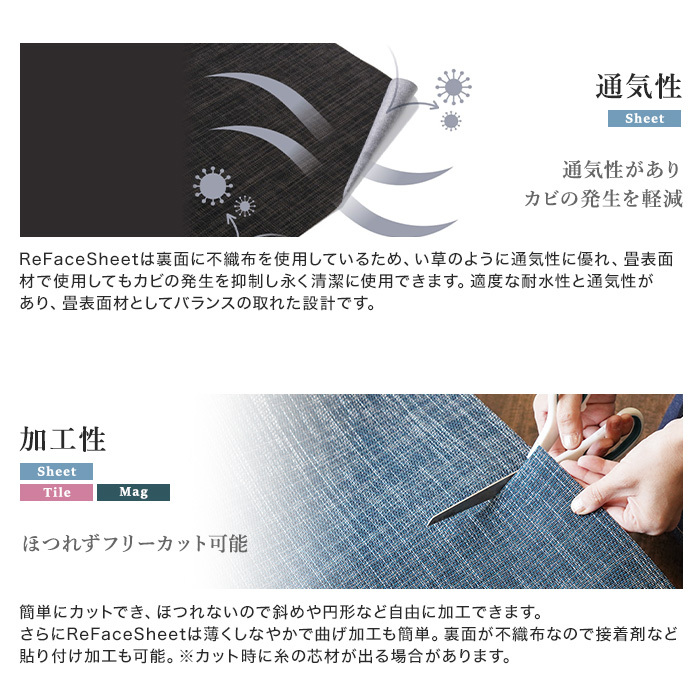 置き畳 高機能PVC織物シート ReFace Sheet Aqua (防水) 巾1050mm×20.1m巻｜kabegamiyasan｜10