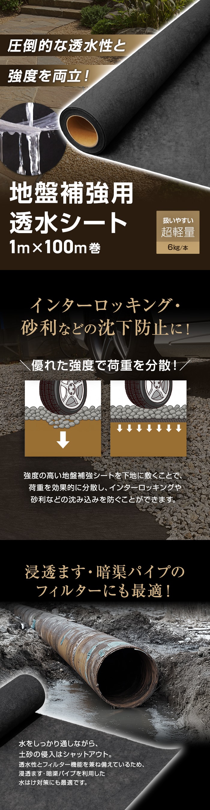 透水シート 1m×100m 地盤沈下防止 地盤補強 不織布 土木 : DIYSHOP