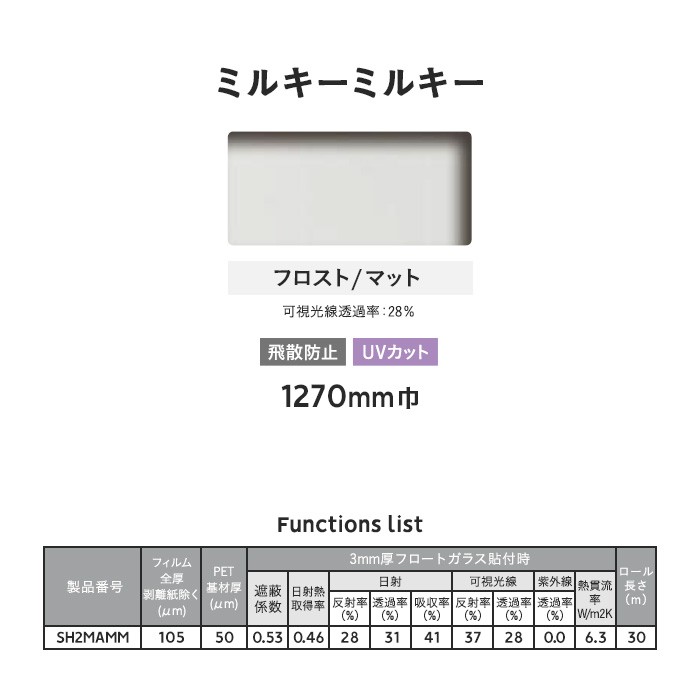 窓ガラスフィルム 3M ガラスフィルム ファサラ フロスト/マット ミルキーミルキー 1270mm巾｜kabegamiyasan｜02