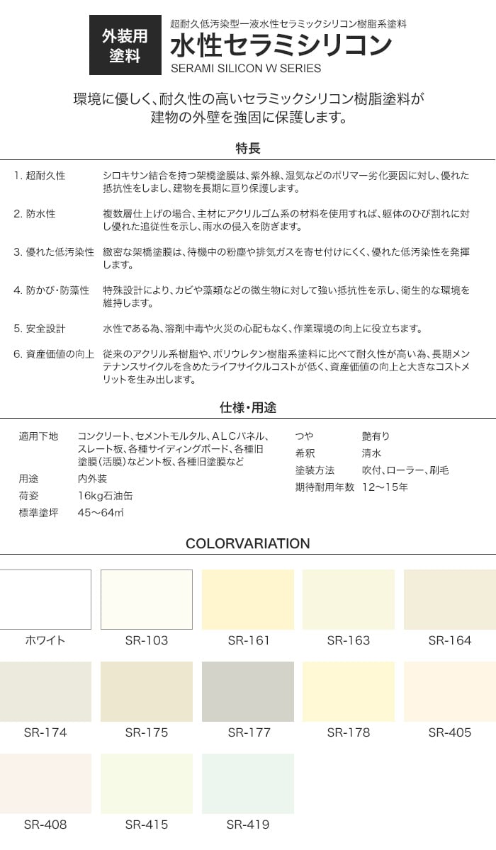 塗料 防水塗料 外壁塗装 エスケー化研 水性セラミシリコン 16kg 淡色系