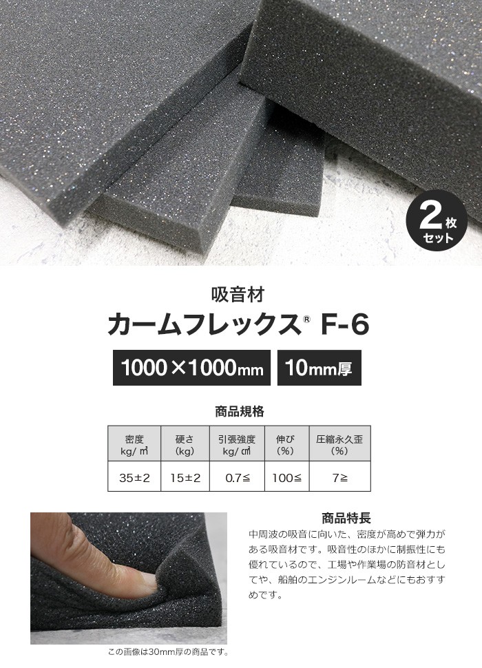 ウレタン スポンジ カームフレックス(R) F-6吸音材 20mm厚 1000×1000mm 