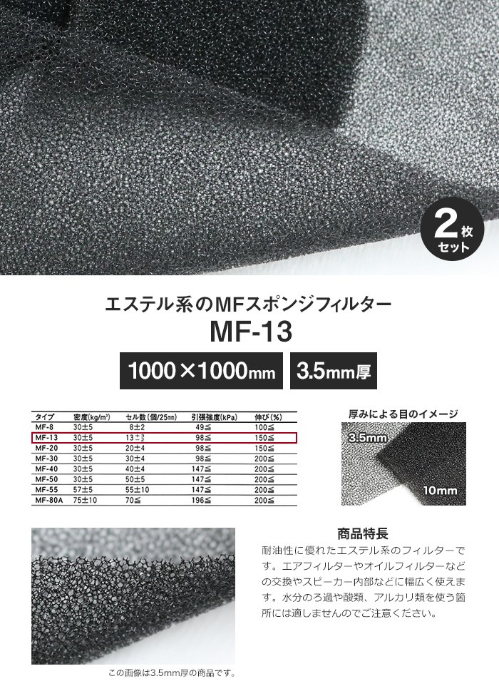 ウレタン スポンジ エステル系のMFスポンジフィルター MF-13 3.5mm厚