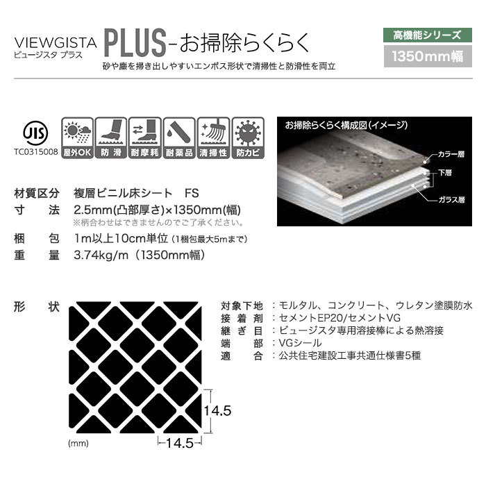 (法人・個人事業主様は送料無料) ノンスリップシート タジマ ビュージスタ プラス お掃除らくらく 1350mm巾｜kabegamiyasan｜02