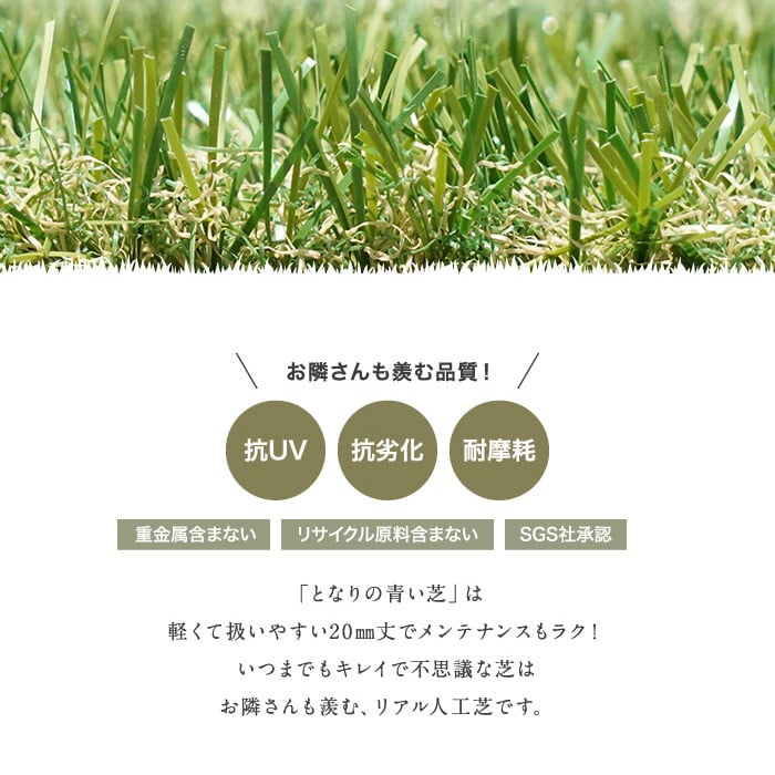人工芝 ロール 1m×10m 芝丈20mm リアル人工芝 となりの青い芝 U字ピン24本付き｜kabegamiyasan｜02