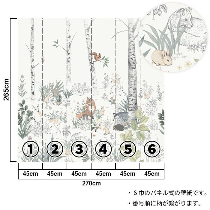 壁紙 輸入壁紙 BORASTAPETER newbie II 6巾パネル 横幅270cm 高さ265cm 全1色 はがせる壁紙 貼ってはがせる壁紙 フリース壁紙 北欧 賃貸 スウェーデン製の画像