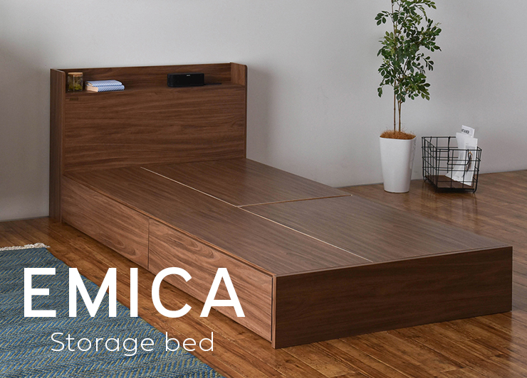 ベッド 収納付きベッド 収納2分割 ロータイプ EMICA エミカ 全3色 storage bed｜kabekaku｜02