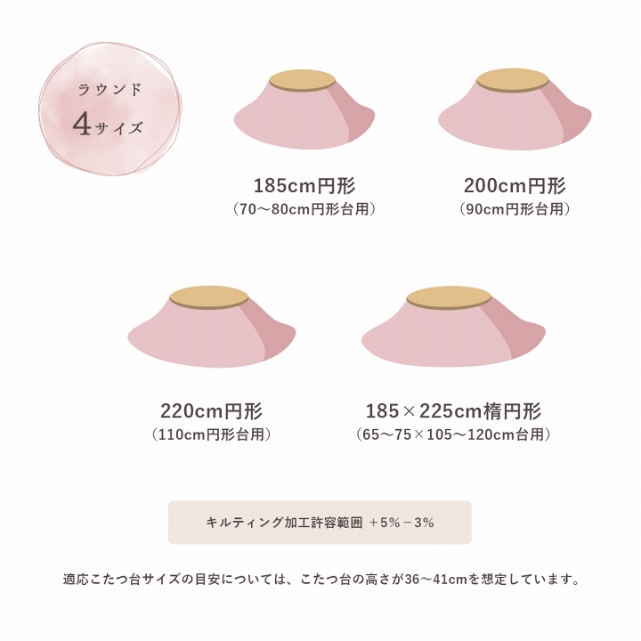 こたつ布団 円形 無地調 約185cm丸 リバーシブル フェイクファー