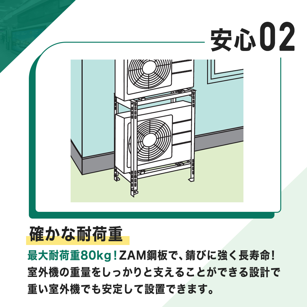 平地・二段置用エアコン室外機架台 高耐蝕溶融メッキ鋼板 ルーム