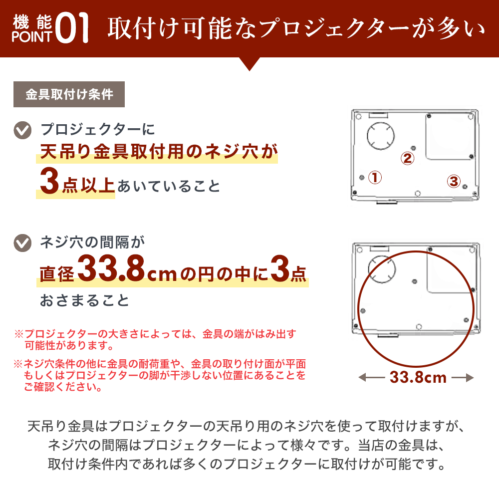 プロジェクター吊り下げ金具 天吊り 天井設置 上下水平角度調整 PM-200｜kabeya｜10