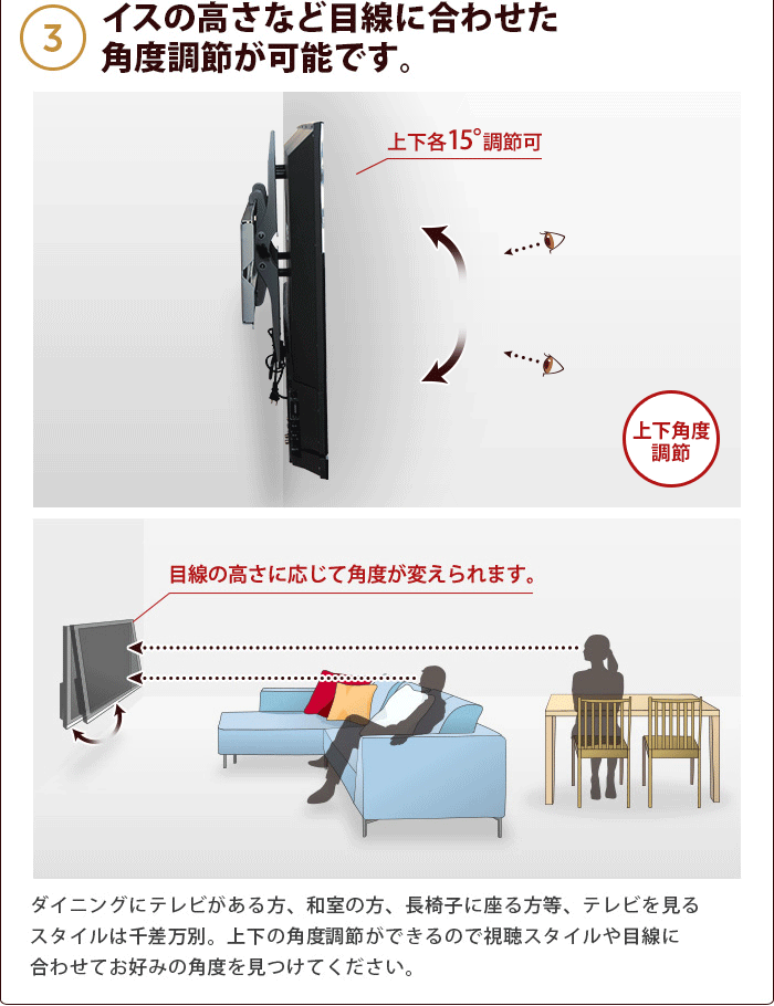 エモーションズ 壁掛けテレビ 金具 tv モニター 液晶 賃貸向け 上下