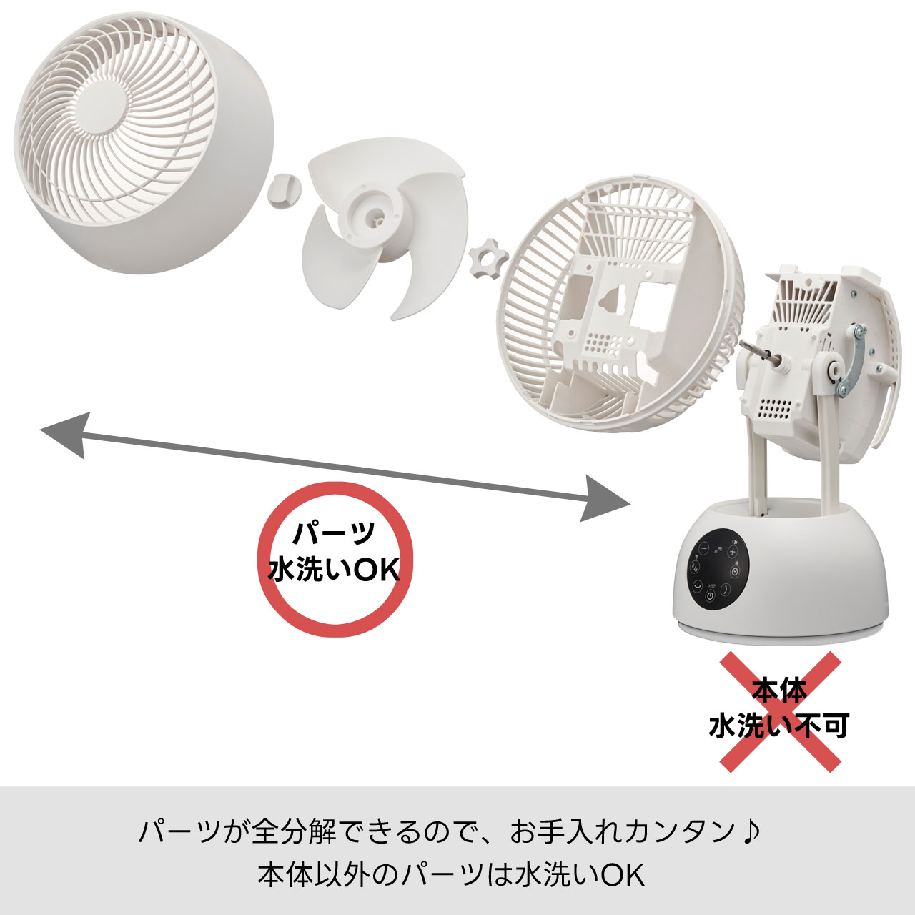 ドウシシャ サーキュレーター 全分解式  扇風機 dcモーター リモコン タイマー 左右 上下 自動首振り 小型 18cm コンパクト 洗える ファン DOSHISHA FCA-182DWH | DOSHISHA | 01
